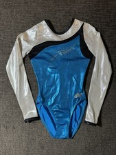 Gymnastics Performance Blue Black Silver Long Sleeve Leotard Size Child Small