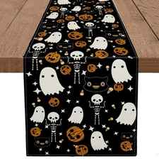 Halloween Table Runner Black Cat Pumpkins Seasonal Kitchen Dining Table Home ...