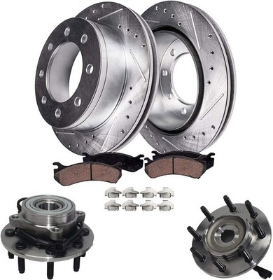 4WD Front Brake Pads Rotors Wheel Hubs for 2003 2004 2005 Dodge Ram 2500