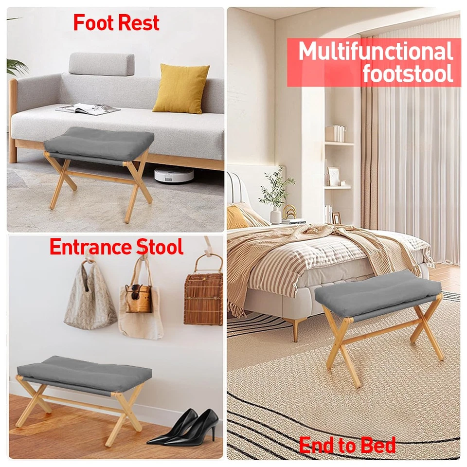 Modern Footstool Foldable Footrest Stool with Bamboo Leg & Soft Pad Living Room1 - Image 4 of 4