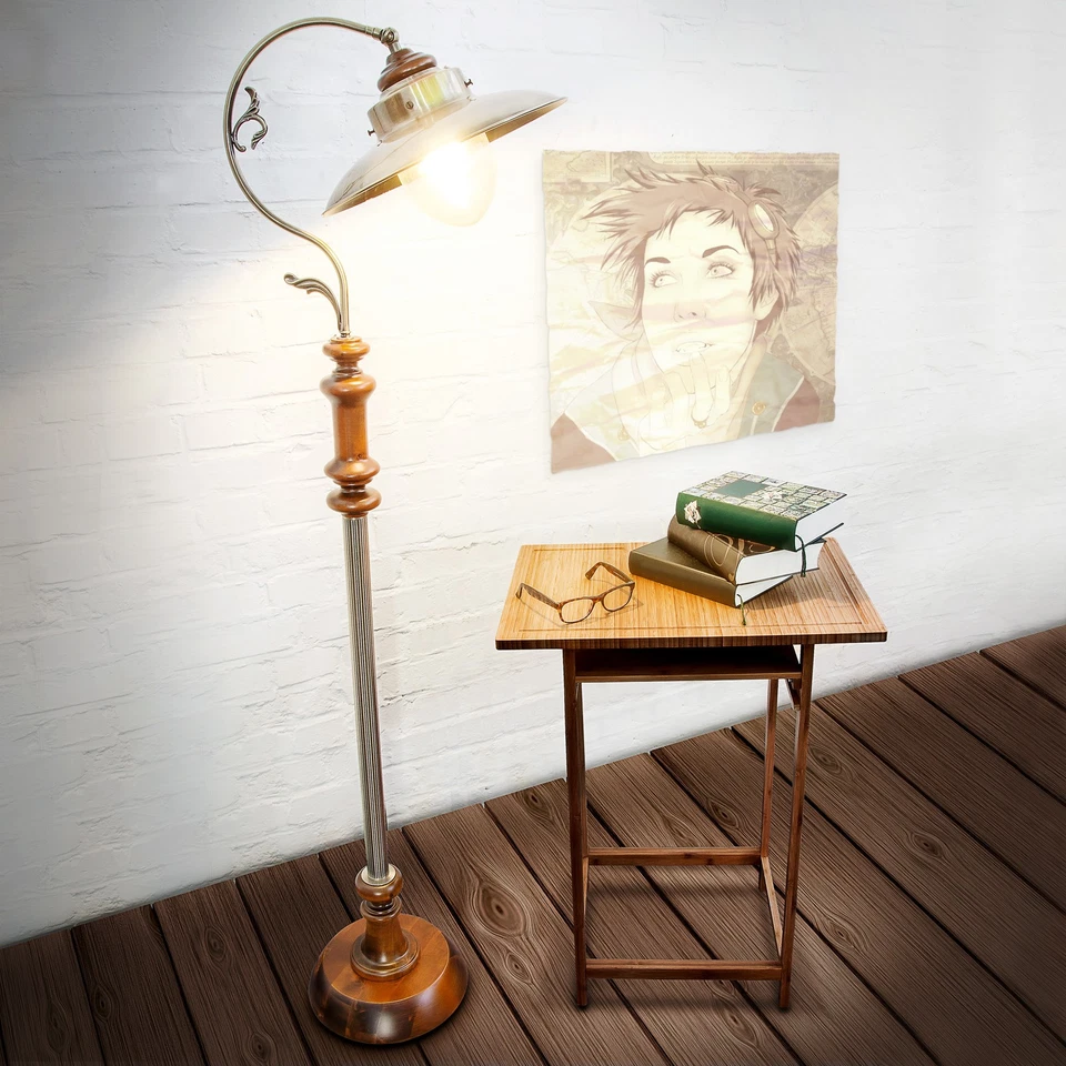 Stehlampe Leselampe Jugendstil-Lampe 6,5 kg 40 W Stehlampe aus Holz und Messing - Bild 2 von 4