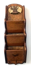 Vintage Wooden Mail Letter Organizer Wall Mount 3 Slots 3 Key Pegs 20"x6.25" MCM