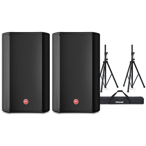 Harbinger VARI V1112 12" Powered Speakers Pair With Speaker Stands