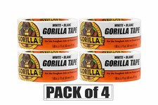 Gorilla Tape, White Duct Tape, 1.88" x 10 yd, White, Pack of 4 Extra Strong