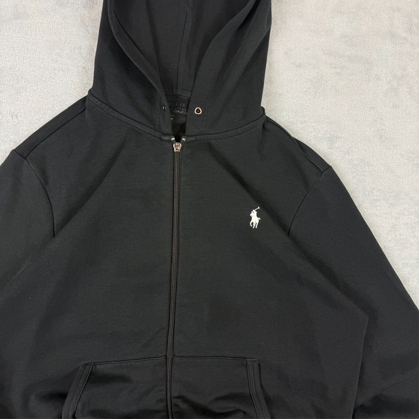 Vintage Polo Ralph Lauren Performance Black White Pony Medium Full Zip Hoodie image 4
