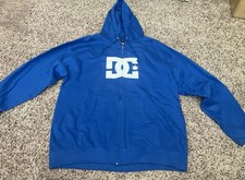VTG DC Shoe Co BLUE Hoodie Sweatshirt Skateboarding USA Made Extra Large XL Nice