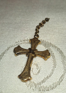 ANTIQUE SIGNED & DATED VICTORIAN GOLD TONE LARGE CROSS PENDANT $64.99