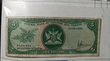  Trinidad and Tobago 1964 $ 5 Dollars Banknote A5091898 Bruce sign