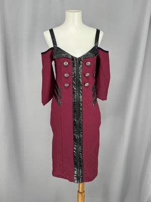 Killstar Dress Womens M Red Off Shoulder Gothic Bodycon Zip Front Pencil