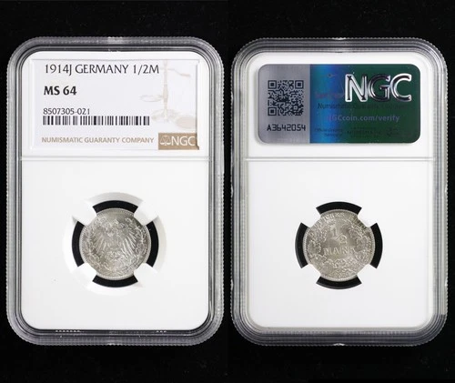 1914J GERMANY 1/2M NGC MS 64