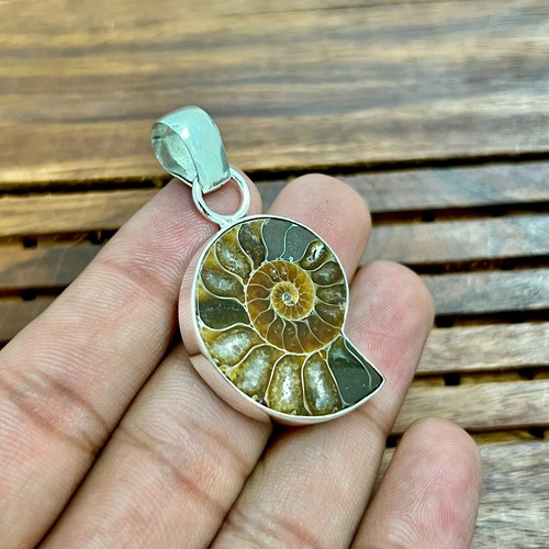Ammonite Pendant Gemstone 925 Sterling Silver Handmade Jewelry Pendant 2.05" - Picture 5 of 12
