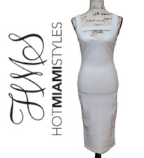 HOT MIAMI STYLES Midi Sheath Bodycon White Sleeveless Cutout Dress SIZE XS