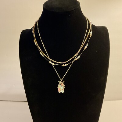 Locust Charm Necklace Triple Chains