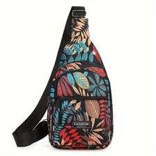 Colorful Floral Leaves Printed Sling Backpack Multi Pocket CrossBody Bag