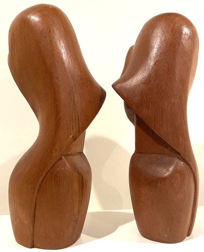 Set 2 statue donna busto alto 11" legno intagliato moderno metà secolo - Foto 7 di 12