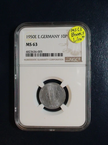 1950E EAST GERMANY TEN PFENNIG NGC MS63 UNCIRCULATED 10P Coin PRICED TO SELL!