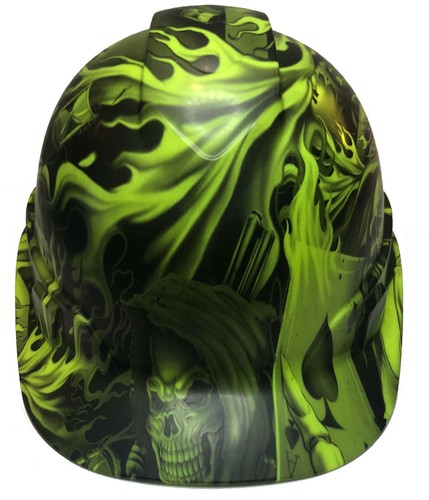 Custom Hydro Dipped Hard Hat Ridgeline Cap Style Hi Vis Green Ace Of Skulls - Picture 13 of 16