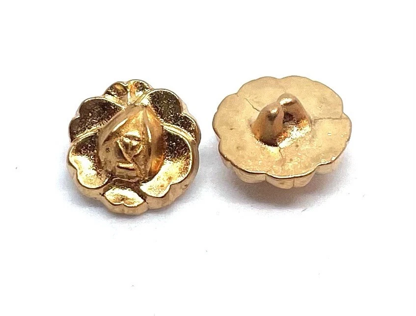 11.5mm X 10 Pcs Gold Round Floral Shank Button Flower Rose Tiny Bud Doll - Image 2 of 4