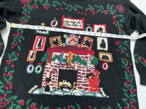 Vintage Cambridge Goods 90s Christmas Sweater Women’s M Medium Black Fireplace - Picture 4 of 7
