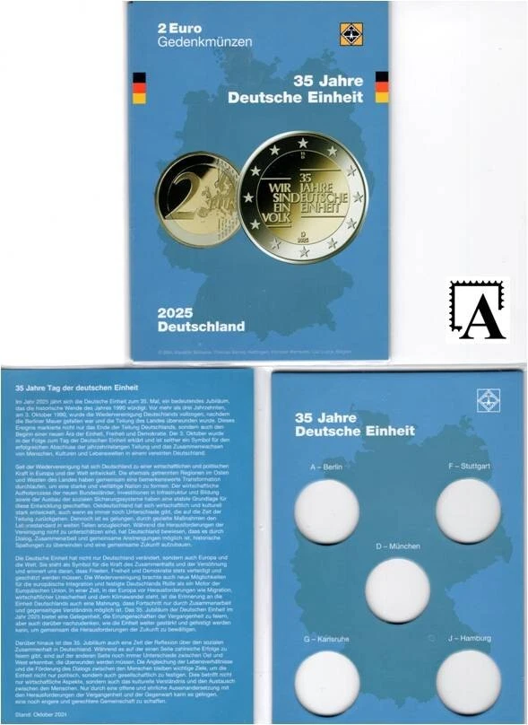 NEU: Leuchtturm Münzkarte 35 J. Deutsche Einheit 2025 Klappkarte für 5x 2 Euro