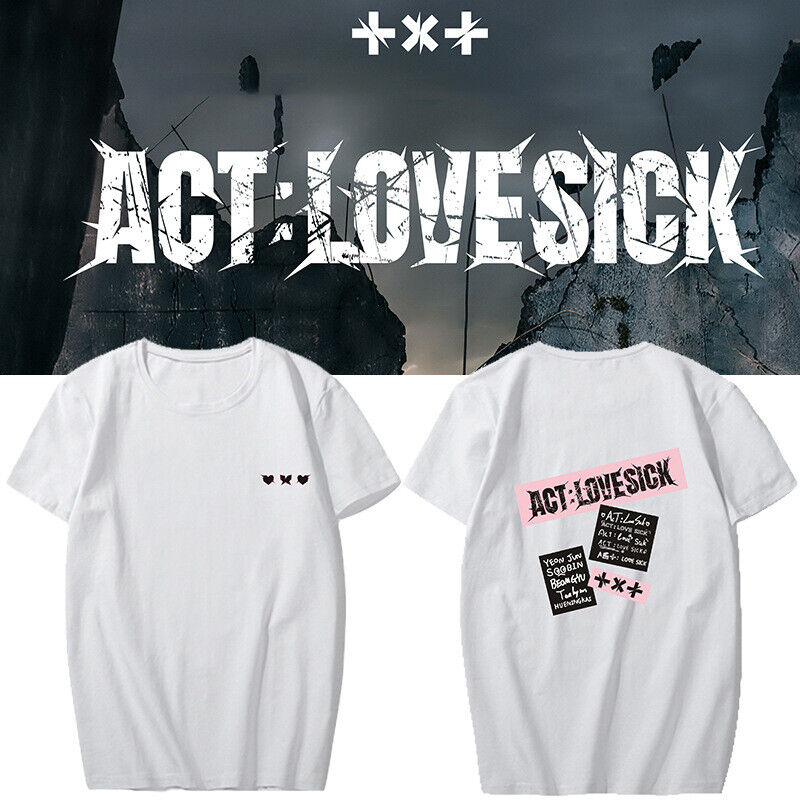 Kpop TXT T-shirt ACT LOVE SICK Concert Unisex Tshirt Cotton Tee  Black/White/Pink