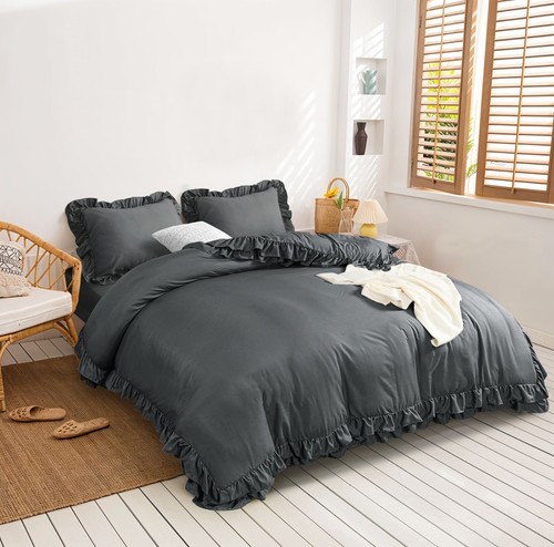 Duvet Quilt Cover Pillowcases Ruffle Frill Duvet Quilt Bedding Set All Sizes - Picture 31 of 43