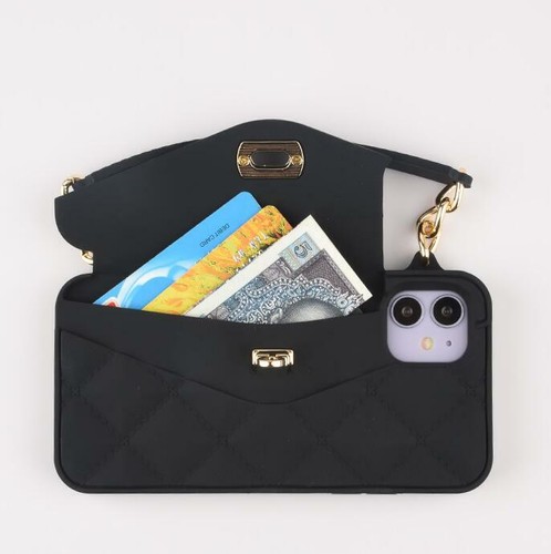 Grids Wallet Silicone Case for iPhone 14 Pro Max 13 Cover Handbag Shoulder Strap - Picture 10 of 17