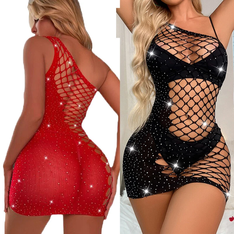 Sexy Mini Vestido Babydoll Rejilla Para Mujer Bodycon Elastizado Hueco Prendas para club nocturno Fiesta Foto 3 de 4