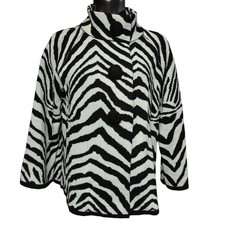 Hannah Women's Black/white Zebra Stripped Pattern Wool Jacket Xl