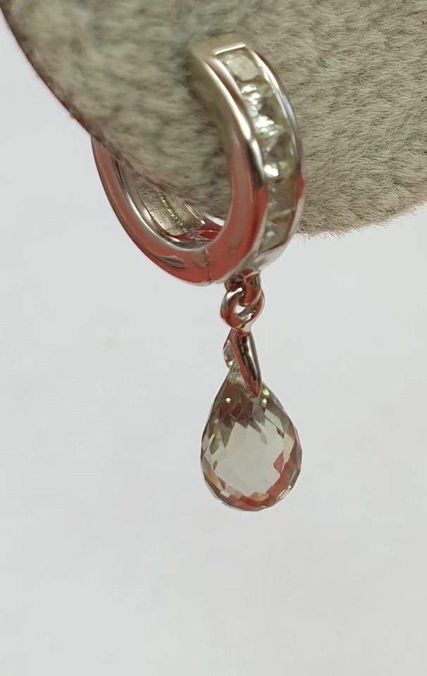 Nobile 4,3 Carati Prasiolite Orecchini a Cerchio Alto 925 Argento Verde Ametista - Immagine 2 di 4