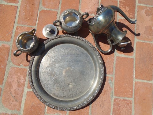 Coffee Tea Set Webster Wilcox Creamer Sugar Beverly Manor Silverplate 15” Tray - Picture 10 of 17