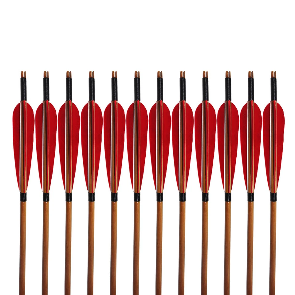 12X 33" Handmade Bamboo Arrows Hunting Recurve Bow Arrow Archery Turkey Feather - Image 3 of 4