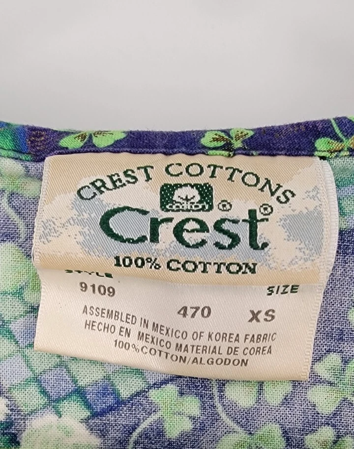 Crest Cottons Work Scrub Top V-Neck Shirt ~ Size XS ~ Blue Green Floral - Image 3 of 3