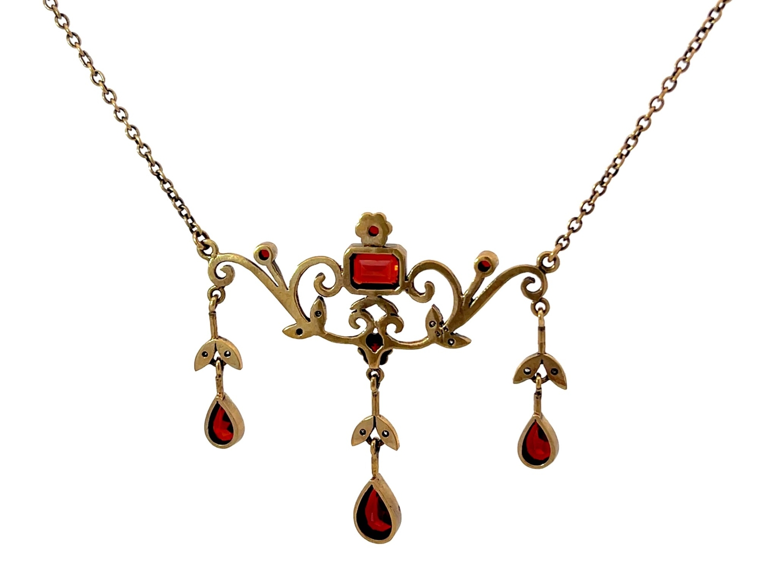 Renaissance Diamond and Red Garnet Dangly Necklac… - image 8