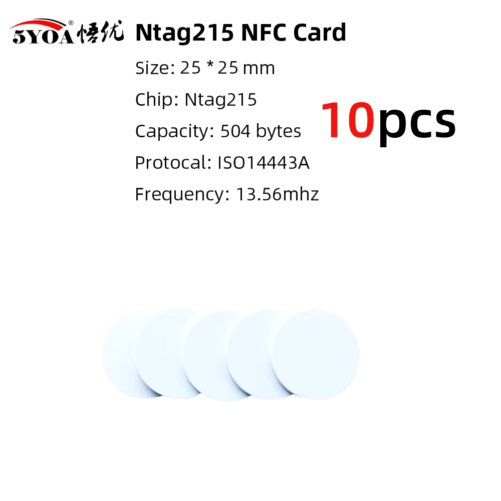 10Pcs NTAG215 NFC Card Tag Can Written by Tagmo Works with Switch Available for