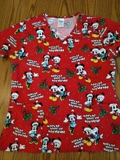 Size Small NWT Disney "Meet me Under the Mistletoe" scrub top  Mickey Minnie