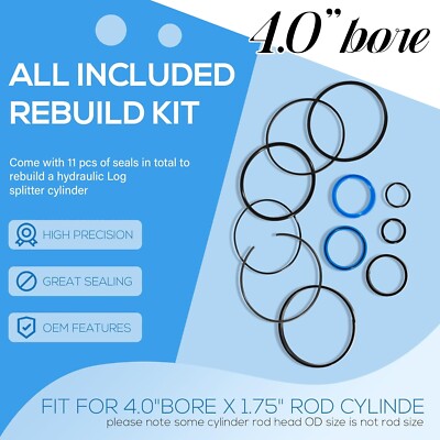 County Line Log Splitter Parts Hydraulic Log Splitter Cylinder Rebuild Seal Kit - 4.0" Bore X 1.75" Rod For Huskee & Other Splitters Cylinder Repair Kit