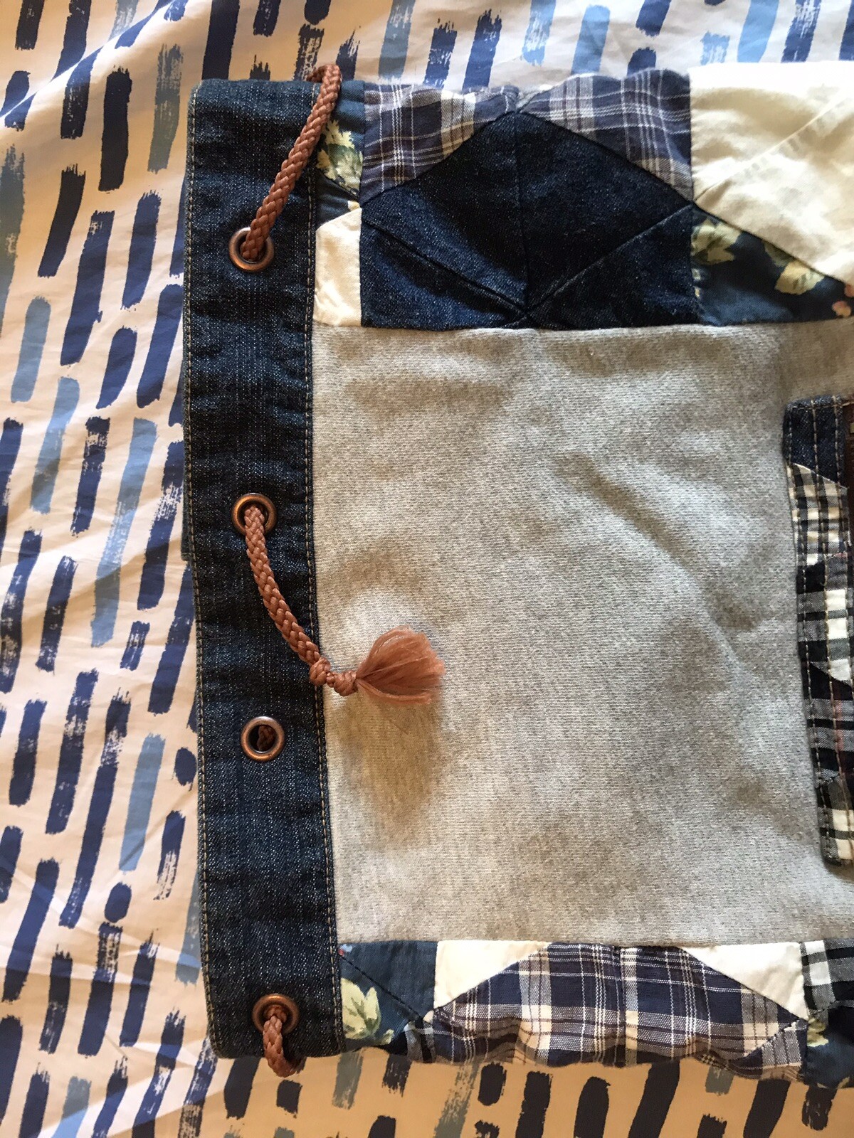 Quilted Backpack Blue Red Patchwork Backpack bag … - image 2