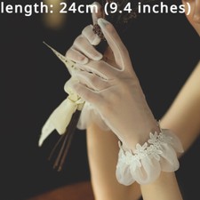 Wedding Women Satin Short Gloves Mesh Ruffle Trim Evening Dinning Party Gloves