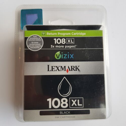 Lexmark 108 XL Black printer ink cartridge Vizix warranty EX LARGE genuine 108XL - Afbeelding 1 van 10