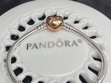 Authentic Pandora MOMENTS Heart Clasp Snake Chain Bracelet 580719