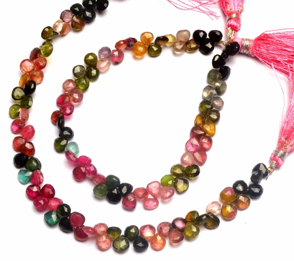SUPER QUALITY MULTI COLOR TOURMALINE 6MM APPROX. HEART SHAPE BRIOLETTES 63CTS 8" - Image 4 of 4