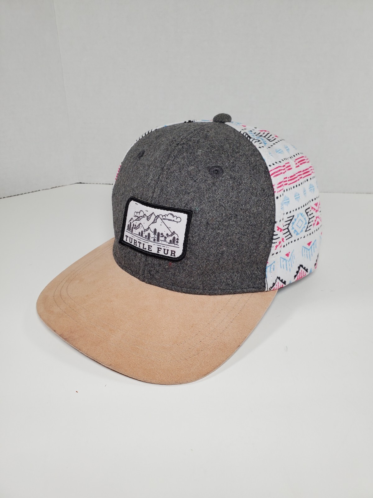 Turtle Fur Snapback Hat Mountain Logo Patch Gray/… - image 1