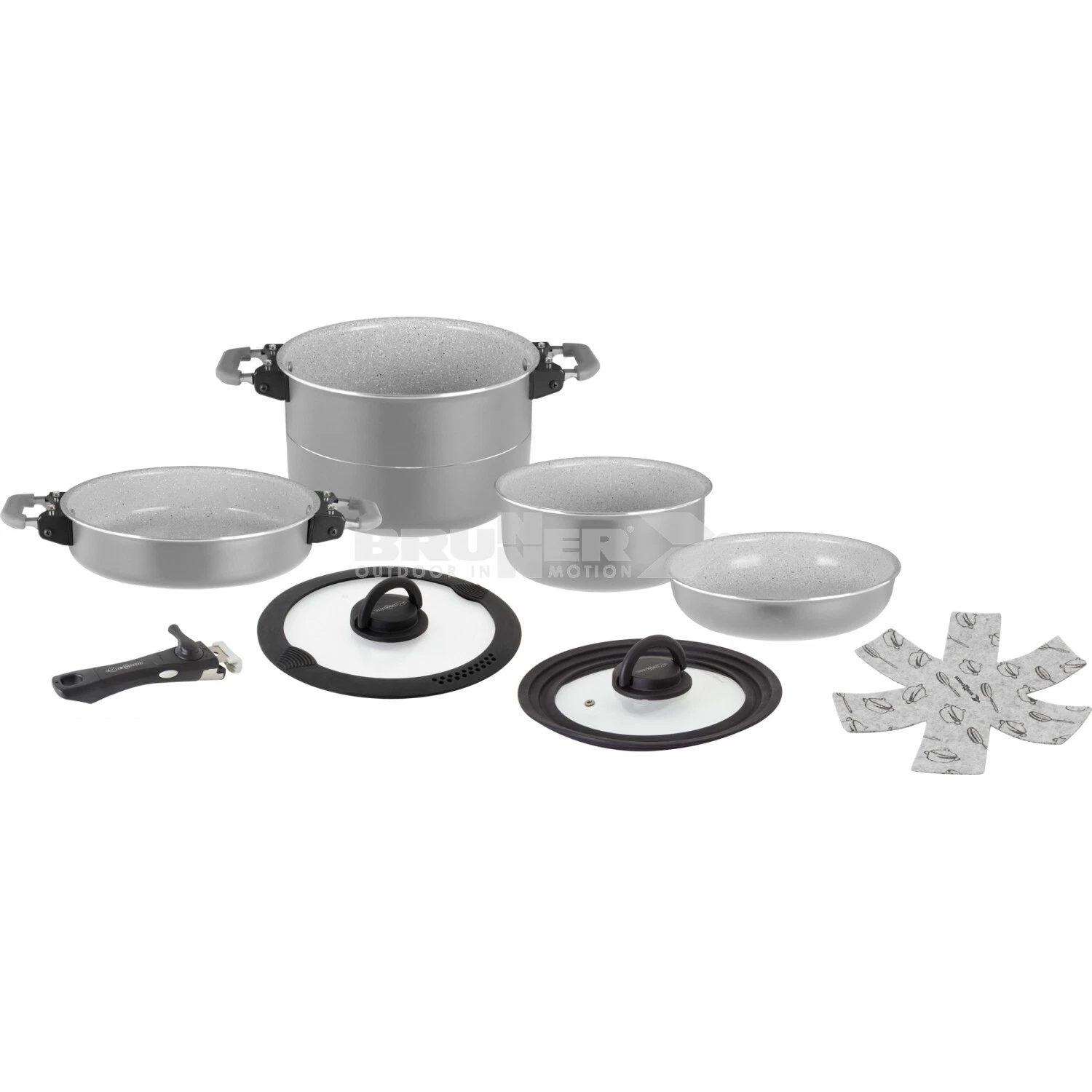 Stacking Pot Pan Set Brunner Fusion 7+1 20cm Magnetic Handles Non Stick Silver