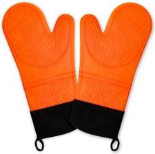 Silicone Non Slip Heat Resistant Waterproof Oven Mitts Set Cooking Gloves Orange