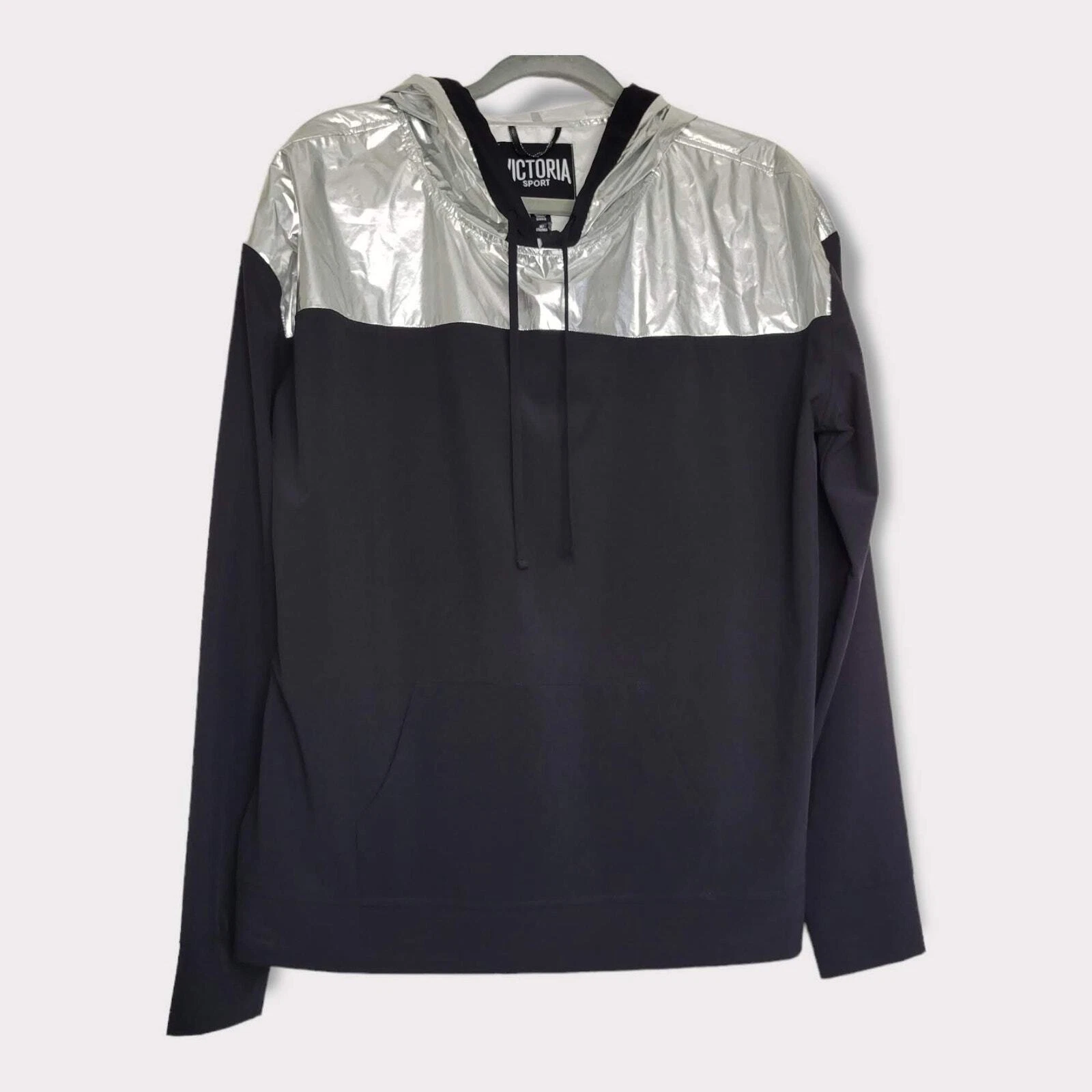 UNDERCOVER Felpa con cappuccio sportiva Victoria's Secret leggera frangivento metallizzata nera taglia M