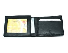 Black Men Genuine Leather Bifold Wallet with ID Window Credit Card Slots Holder