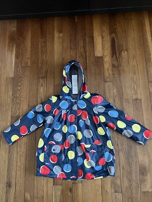 Boboli Linen Raincoat Girls Blue Polka Dot Rain Jacket Size  6