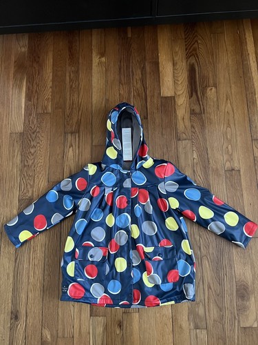 Boboli Linen Raincoat Girls Blue Polka Dot Rain Jacket Size 6