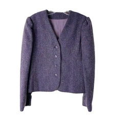 Vintage purple wool button puff shoulder preppy office academia blazer medium